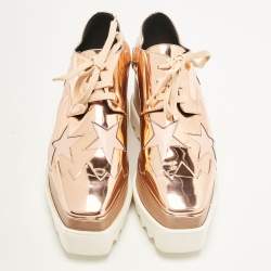 Stella McCartney Rose Gold Faux Leather Elyse Star Platform Sneakers Size 35