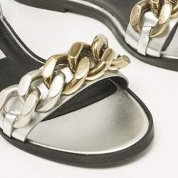 Stella McCartney Silver Faux Leather Falabella Flat Sandals Size 38