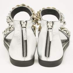 Stella McCartney Silver Faux Leather Falabella Flat Sandals Size 38
