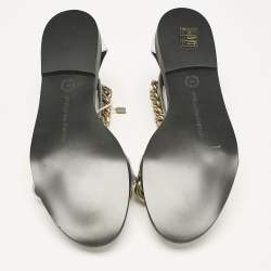 Stella McCartney Silver Faux Leather Falabella Flat Sandals Size 38