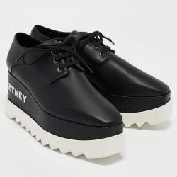 Stella McCartney Black Faux Leather Elyse Platform Sneakers Size 39.5