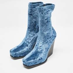 Stella McCartney Blue Velvet Groove Ankle Boots Size 37