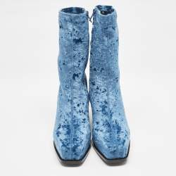 Stella McCartney Blue Velvet Groove Ankle Boots Size 37