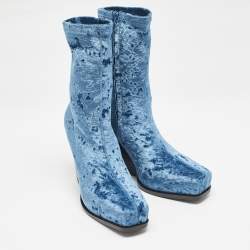 Stella McCartney Blue Velvet Groove Ankle Boots Size 37