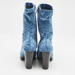 Stella McCartney Blue Velvet Groove Ankle Boots Size 37