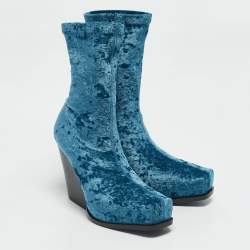 Stella McCartney Blue Velvet Cowboy Crushed Ankle Length Boots Size 38