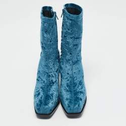 Stella McCartney Blue Velvet Cowboy Crushed Ankle Length Boots Size 38