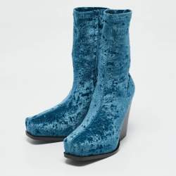 Stella McCartney Blue Velvet Cowboy Crushed Ankle Length Boots Size 38