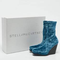 Stella McCartney Blue Velvet Cowboy Crushed Ankle Length Boots Size 38