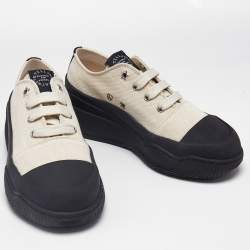 Stella McCartney Beige/Black Canvas Platform Sneakers Size 37