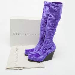 مملوكة مسبقًا Stella McCartney Purple Velvet Velour Knee Length Boots Size 39