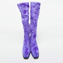 مملوكة مسبقًا Stella McCartney Purple Velvet Velour Knee Length Boots Size 39