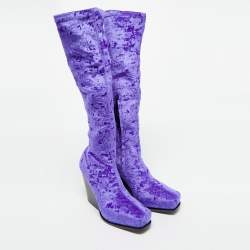 مملوكة مسبقًا Stella McCartney Purple Velvet Velour Knee Length Boots Size 39