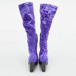 مملوكة مسبقًا Stella McCartney Purple Velvet Velour Knee Length Boots Size 39