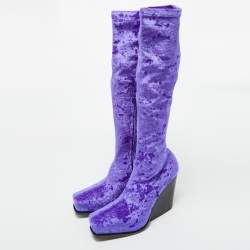 مملوكة مسبقًا Stella McCartney Purple Velvet Velour Knee Length Boots Size 39
