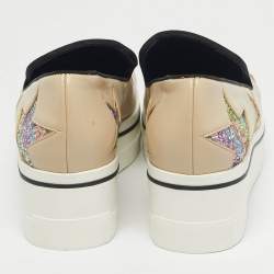 Pre Owned Stella McCartney Beige Faux Leather and Glitter Binx Star Platform Slip On Sneakers Size 39