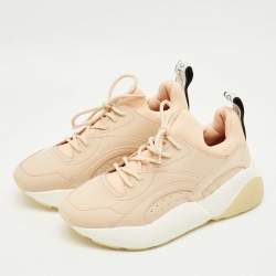Pre Owned Stella McCartney Cream/White Fabric and Faux Leather Eclypse Lace Up Sneakers Size 39