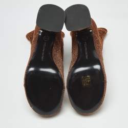 Pre Owned Stella McCartney Brown Lurex Fabric Groove Ankle Boots Size 37.5