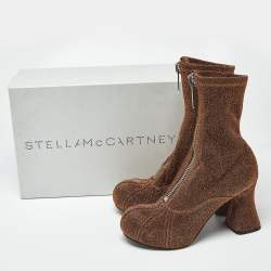 Pre Owned Stella McCartney Brown Lurex Fabric Groove Ankle Boots Size 37.5