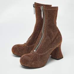 Pre Owned Stella McCartney Brown Lurex Fabric Groove Ankle Boots Size 37.5