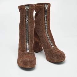 Pre Owned Stella McCartney Brown Lurex Fabric Groove Ankle Boots Size 37.5