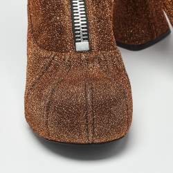 Pre Owned Stella McCartney Brown Lurex Fabric Groove Ankle Boots Size 37.5