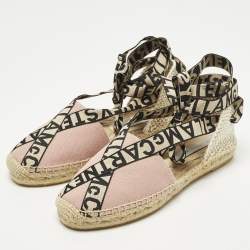 Pre Owned حذاء فلات إسبادريل ستيلا مكارتني غايا مكرميه قماش وكانفاس أسود/بيج بحزام للكاحل مقاس 38