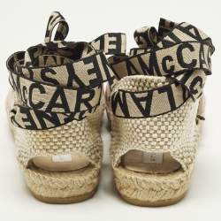 Pre Owned حذاء فلات إسبادريل ستيلا مكارتني غايا مكرميه قماش وكانفاس أسود/بيج بحزام للكاحل مقاس 38