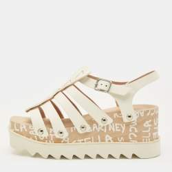 مملوكة مسبقًا Stella McCartney Elyse Size 38 White Leather Ed Curtis Edition Wedge Ankle Strap Sandals