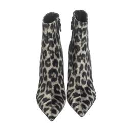 Pre Owned Stella McCartney Black Leopard Print Velvet Pointed Toe Ankle Booties Size 39