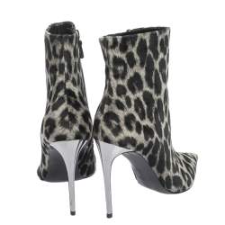 Pre Owned Stella McCartney Black Leopard Print Velvet Pointed Toe Ankle Booties Size 39