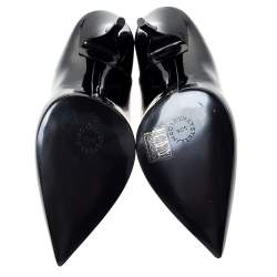 Stella McCartney Black Faux Patent Leather V Neck Pointed Toe Pumps Size 35.5
