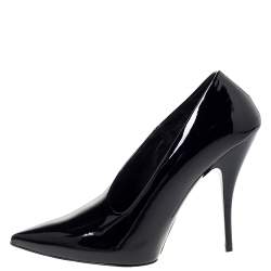 مملوكة مسبقًا حذاء كعب عالي ستيلا ماكرتني مقدمة مدببة رقبة حرف في جلد لامع صناعي أسود مقاس 35.5