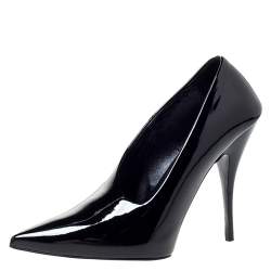 Stella McCartney Black Faux Patent Leather V Neck Pointed Toe Pumps Size 35.5