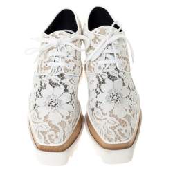 مملوكة مسبقًا Stella McCartney White Lace Elyse Platform Lace Up Sneakers Size 37.5 