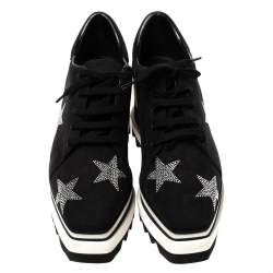 Pre Owned Stella McCartney Black Faux Suede Elyse Platform Lace Up Sneakers Size 36