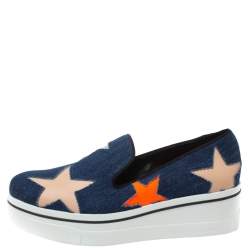 Pre Owned Stella McCartney Blue Denim Binx Star Platform Slip On Sneakers Size 40
