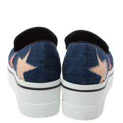 Pre Owned Stella McCartney Blue Denim Binx Star Platform Slip On Sneakers Size 40