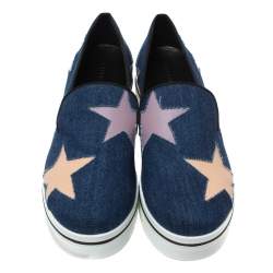 Pre Owned Stella McCartney Blue Denim Binx Star Platform Slip On Sneakers Size 40