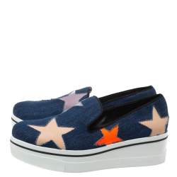 Pre Owned Stella McCartney Blue Denim Binx Star Platform Slip On Sneakers Size 40