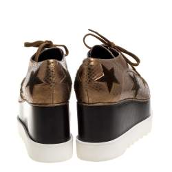 Pre Owned Stella Mccartney Metallic Bronze Embossed Faux Leather Elyse Platform Lace Up Sneakers Size 41