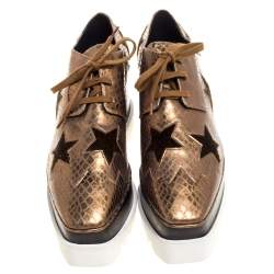Pre Owned Stella Mccartney Metallic Bronze Embossed Faux Leather Elyse Platform Lace Up Sneakers Size 41