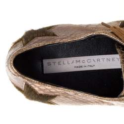 Pre Owned Stella Mccartney Metallic Bronze Embossed Faux Leather Elyse Platform Lace Up Sneakers Size 41