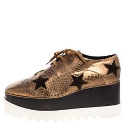 Pre Owned Stella Mccartney Metallic Bronze Embossed Faux Leather Elyse Platform Lace Up Sneakers Size 41
