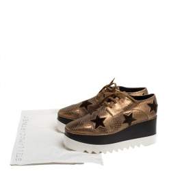 Pre Owned Stella Mccartney Metallic Bronze Embossed Faux Leather Elyse Platform Lace Up Sneakers Size 41