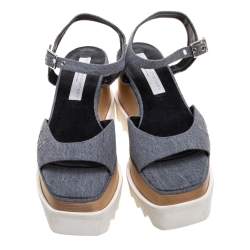 Pre Owned Stella McCartney Grey Denim Elyse Platform Ankle Strap Sandals Size 37