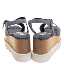 Pre Owned Stella McCartney Grey Denim Elyse Platform Ankle Strap Sandals Size 37