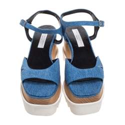 Pre Owned Stella McCartney Blue Denim Elyse Platform Ankle Strap Sandals Size 39.5