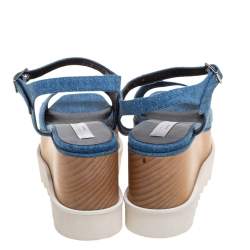 Pre Owned Stella McCartney Blue Denim Elyse Platform Ankle Strap Sandals Size 39.5
