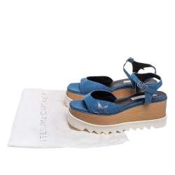 Pre Owned Stella McCartney Blue Denim Elyse Platform Ankle Strap Sandals Size 39.5
